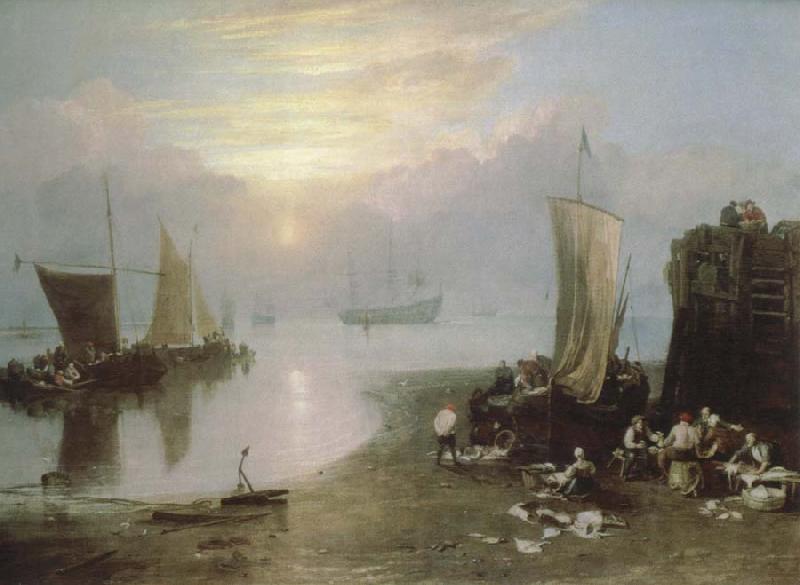 J.M.W. Turner sun rising through vapour:fishermen cleaning and selling fish Germany oil painting art